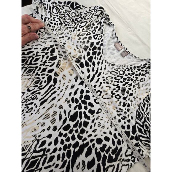 Chico's EUC Leopard elbow sleeve v-neck top 16 XL white black beige - Picture 7 of 17